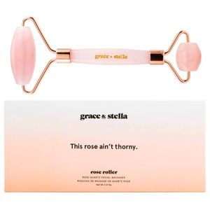 Rose Quartz Facial Roller by Grace & Stella in Pink and Rose Gold
